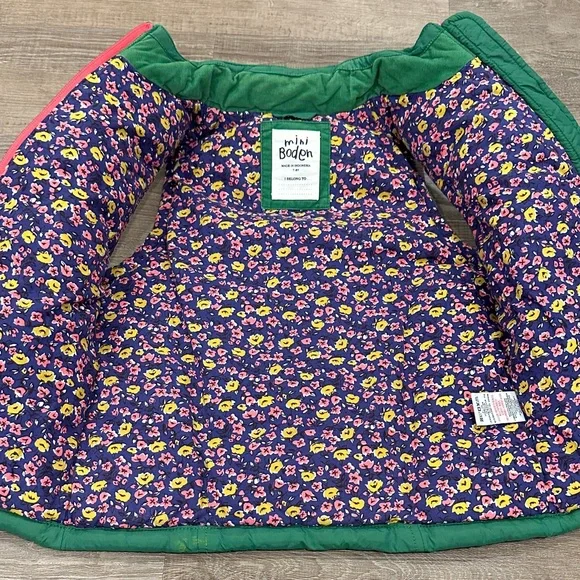Mini Boden Green Puffer Vest with Pink Accents - Picture 2 of 2